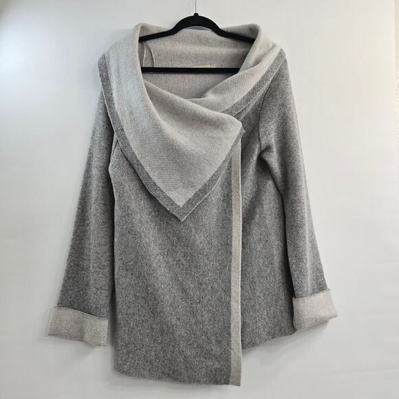 AIDA Sweaters - AIDA Italy Wool Open Front Cardigan Sweater L Gray Wrap Draped Cozy Quiet Luxury